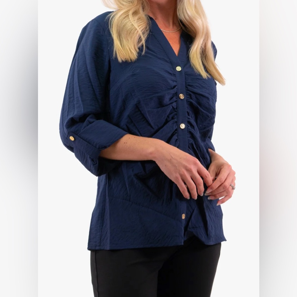 Michael Kors Midnight Blue Women's Ruched Blouse